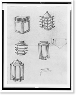 Historic Framed Print, [Ironwork for Washington Builders, Inc., 14th Street and Rittenhouse Street, N.W., Washington, D.C. Lamp perspective renderings],  17-7/8" x 21-7/8"