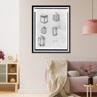 Historic Framed Print, [Ironwork for Washington Builders, Inc., 14th Street and Rittenhouse Street, N.W., Washington, D.C. Lamp perspective renderings],  17-7/8" x 21-7/8"