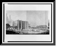 Historic Framed Print, [Government buildings (United States Customs Court and Federal Office Building"),  Federal Plaza,  Lafayette Street and Duane Street,  New York,  New York. Perspective showing fountain and plaza]",  17-7/8" x 21-7/8"