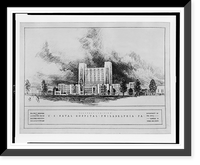 Historic Framed Print, Architectural drawing for a naval hospital (U.S. Naval Hospital") for the Department of the Navy,  Bureau of Yards and Docks,  Philadelphia,  Pennsylvania. Perspective view",  17-7/8" x 21-7/8"