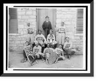 African American baseball players from Morris Brown College, with boy and another man standing at door, Atlanta, Georgia, Vintage Print