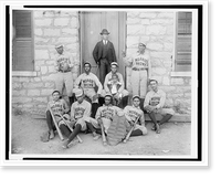 African American baseball players from Morris Brown College, with boy and another man standing at door, Atlanta, Georgia, Vintage Print
