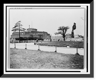 Historic Framed Print, Aquarium and statue of Verrazzano, Battery Park,  17-7/8" x 21-7/8"