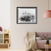 Historic Framed Print, [Smog obscures view of lower portion of downtown highrises, Los Angeles, California],  17-7/8" x 21-7/8"