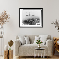 Historic Framed Print, [Smog obscures view of lower portion of downtown highrises, Los Angeles, California],  17-7/8" x 21-7/8"