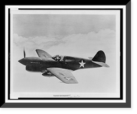 Aerial view of P-40 single-engine fighter plane in flight, Antique Print