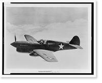 Aerial view of P-40 single-engine fighter plane in flight, Antique Print