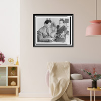George Kaufman using typewriter and Moss Hart talking, Vintage Print