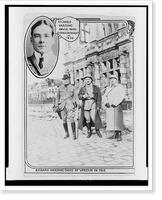 Richard Harding Davis at Verdun, with two other men, in 1915, and insert of head-and-shoulders portrait of Davis in 1898, Vintage Poster