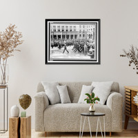 Historic Framed Print, [Hermann G&ouml;ring with many officers standing on sidewalk during review of troops marching in foreground],  17-7/8" x 21-7/8"