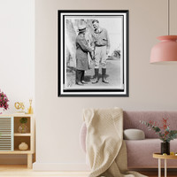 Historic Framed Print, [Charles Lindbergh shaking hands with Rini(?) Vouch],  17-7/8" x 21-7/8"