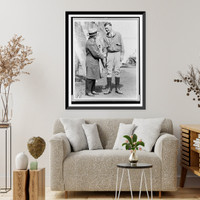 Historic Framed Print, [Charles Lindbergh shaking hands with Rini(?) Vouch],  17-7/8" x 21-7/8"