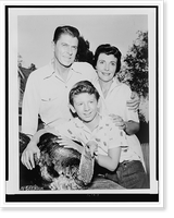 Nancy Davis, Ronald Reagan, Tommy Nolan and turkey pose for G.E. Theater, Historic Reproduction