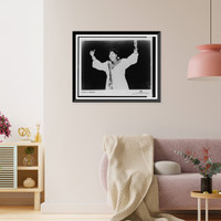 Historic Framed Print, [Mahalia Jackson, three-quarter length portrait, with her arms raised, singing before microphone],  17-7/8" x 21-7/8"