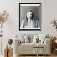 Historic Framed Print, [Nez Perc&eacute; man, head-and-shoulders portrait, facing front, wearing bead necklace, with et over shoulder],  17-7/8" x 21-7/8"