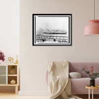Historic Framed Print, S.S. Normandie & Empire State Bdg.,  17-7/8" x 21-7/8"