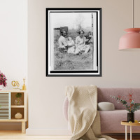 African American woman with white baby and girl, seated on grass, Kingsport, Tenn, Antique Wall Art