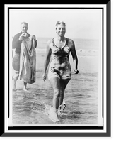 Florence Chadwick emerges from water after becoming the first woman to swim the English Channel Classic, Antique Print