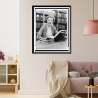 Figure skater Tenley Albright studying in library at Radcliffe College, Historic Reproduction