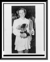 Maureen Connolly holding two tennis rackets and trophy after winning women's singles title at Forest Hills, New York, Vintage Poster