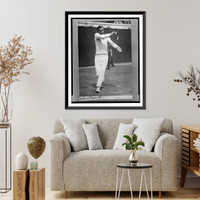 Historic Framed Print, [Bill Tilden, full-length portrait, on tennis court with racket],  17-7/8" x 21-7/8"