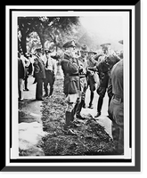 Gen. Douglas MacArthur and Col. Dwight D. Eisenhower stand among troops in Anacostia Flats, Antique Print