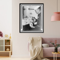 Sailor hand-cancelling mail in the post office on board the U.S. frigate Constitution, Antique Wall Art