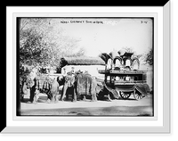 Historic Framed Print, Four elephants pulling carriage, India,  17-7/8" x 21-7/8"