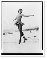 Tenley Albright, figure skater, in mid-air leap at practice in Cortina, Italy Classic, Historic Print