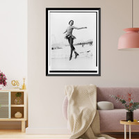 Tenley Albright, figure skater, in mid-air leap at practice in Cortina, Italy Classic, Historic Print