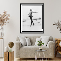 Tenley Albright, figure skater, in mid-air leap at practice in Cortina, Italy Classic, Historic Print