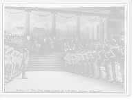 Historic Framed Print, Burial of Vera Cruz dead .  scene at City Hall .  Mitchell speaking,  17-7/8" x 21-7/8"
