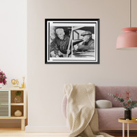 Amos Alonzo Stagg, football coach, in two photographs: holding lawn mower (left); with megaphone (right), Antique Wall Art