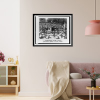 Historic Framed Print, [Calvin Coolidge speaking at cornerstone laying, at the Jewish Community Center, Washington, D.C.(?), with band in foreground, and visitors in background],  17-7/8" x 21-7/8"