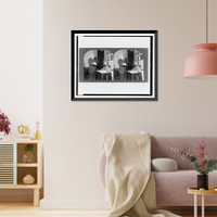 President Harry S. Truman standing beside desk with right hand extended, Antique Wall Art