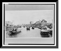 Historic Framed Print, China, Kiangsu Province, Shanghai, industrial plants on Soochow Creek, with boats at a cotton mill in the foreground,  17-7/8" x 21-7/8"