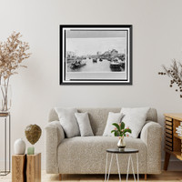 Historic Framed Print, China, Kiangsu Province, Shanghai, industrial plants on Soochow Creek, with boats at a cotton mill in the foreground,  17-7/8" x 21-7/8"