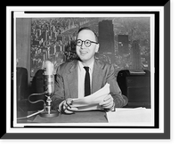 Arthur M. Schlesinger, Jr., half-length portrait, seated at table with microphone, Historic Reproduction