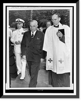 President Harry Truman, full-length portrait, flanked on left by Adm. William Leahy and on right by Canon George Monk Classic, Vintage Poster