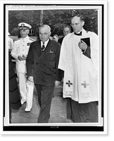 President Harry Truman, full-length portrait, flanked on left by Adm. William Leahy and on right by Canon George Monk Classic, Vintage Poster