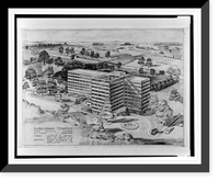 Historic Framed Print, Architectural drawing for an apartment house (Suburban Towers") for Landow & Brandt,  Park Heights Avenue,  Baltimore,  Maryland",  17-7/8" x 21-7/8"