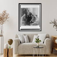 Four members of Mann family gather outside doorway, Vintage Poster