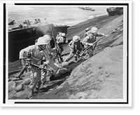 Marines, carrying light machine guns and rifles, come ashore during amphibious training exercise, Iwo Jima, Vintage Wall Art