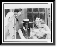 Young man, wearing straw hat, reading to two men, Harper's Ferry, Historic Print