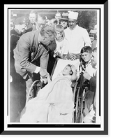 Franklin D. Roosevelt, governor of New York, greets girl in wheelchair Classic, Antique Print