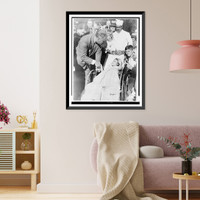 Franklin D. Roosevelt, governor of New York, greets girl in wheelchair Classic, Antique Print