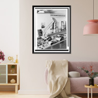 Exhibit of chiefly anti-communist and anti-Jewish propaganda, with book, photographs, and posters on shelves, The Hague, Netherlands Classic, Historic Print
