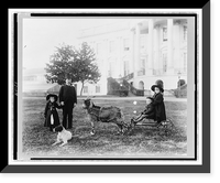 White House. Major Russell Harrison and Harrison children. Baby McKee and sister on goat cart, Antique Print