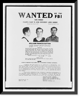 William Francis Sutton, three bust portraits on FBI wanted poster, one right profile, two facing front, Vintage Poster