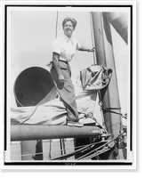 Betty Carstairs, full-length portrait, on the rigging of the yacht Sonia 2, Historic Reproduction